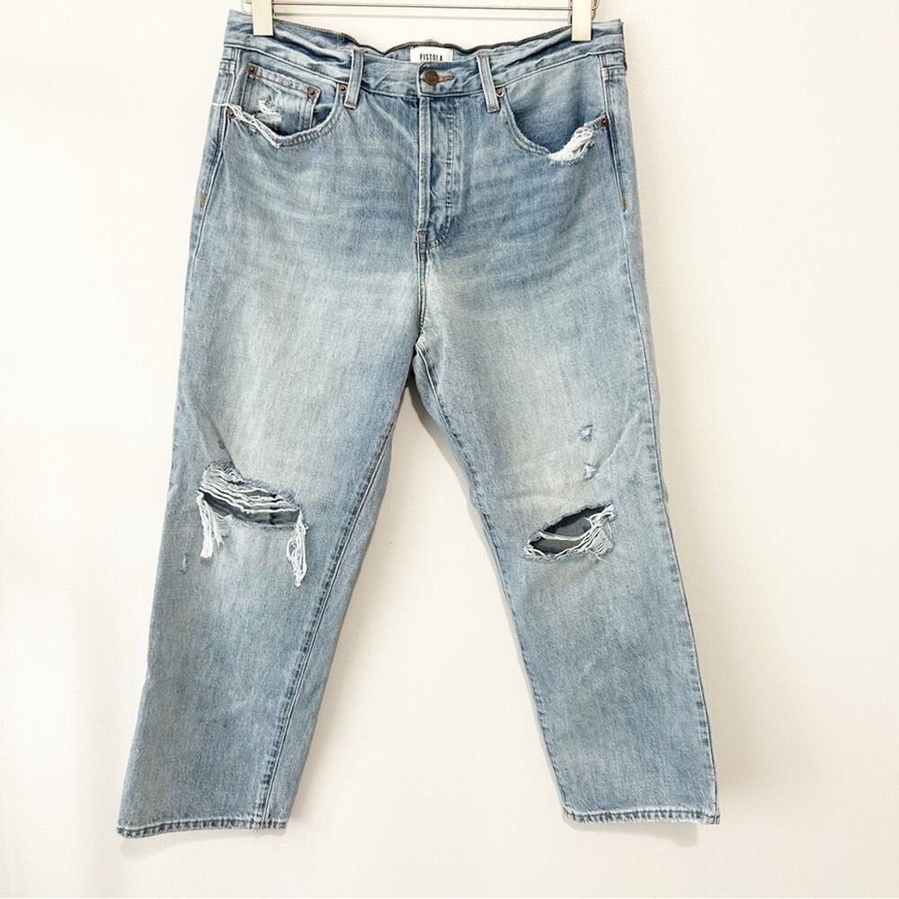 Pistola Charlie high rise straight leg jeans light blue ripped denim size 31